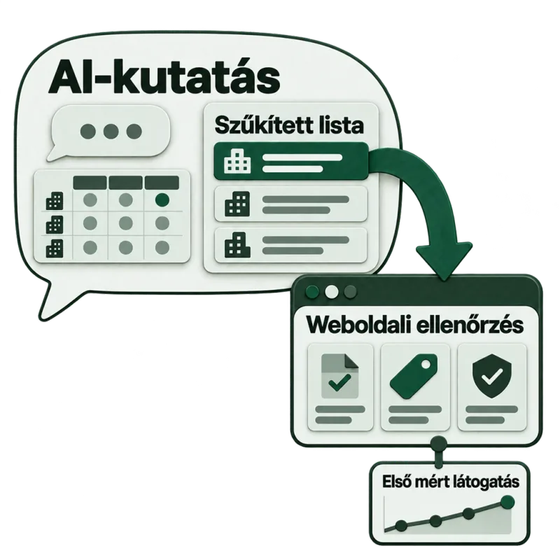 A vásárló útja: az AI-kutatásból szűkített lista lesz, a vásárló ellenőrzi a weboldalt, és csak ezután jön az első mért látogatás.