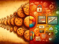 An illustration depicting the transition from the era of cookies to a cookie-less future in digital marketing